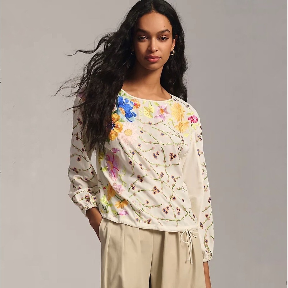 Anthropologie | Tiny | Lori Floral Embroidered Top Size M‎